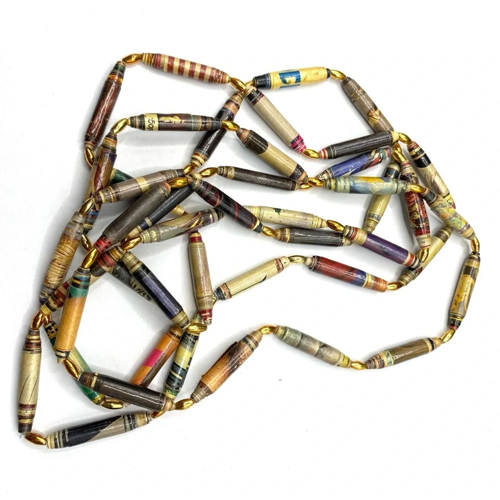 Artisan Paper Beads Necklace Pair Over-The-Head Style Kitchy OOAK Craftcore